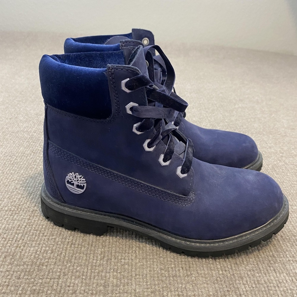 Timberland Boots Womens Size 7.5 Blue Nubuck Ankle Combat Lace Up Lug Sole A1KC5